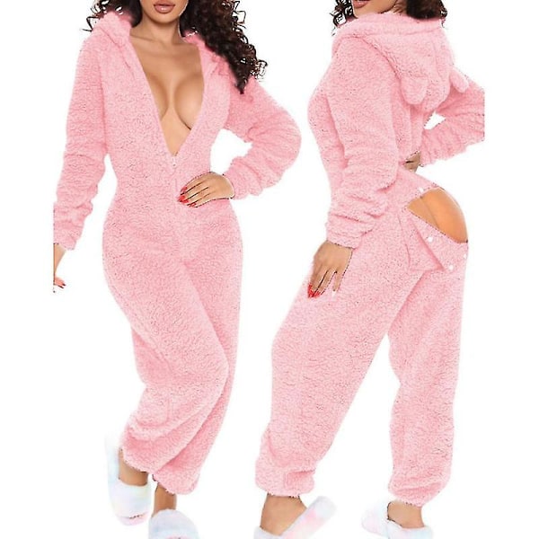 Onesie Pyjamas Lång Varm Borstad Kroppskompatibel pink l