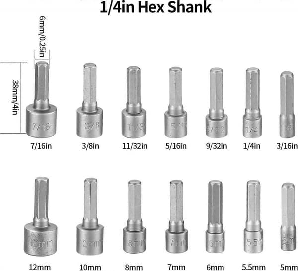 14 st Hylsbitsset Hexborr Bitsset Slagnyckel Metrisk Hylsadapter