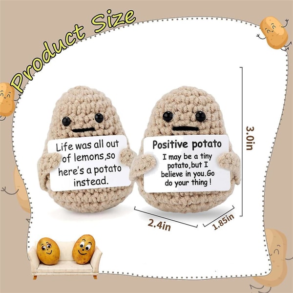 Mini Funny Positive Life Potatis, 3" Intressant stickad ullpotatis Do Positive Potato 2Pcs