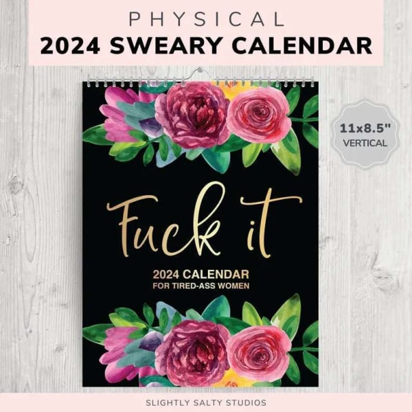 Funny Fuck It Wall Calendar 2024 For Tired-ass Women, Calendar 2024 Fr