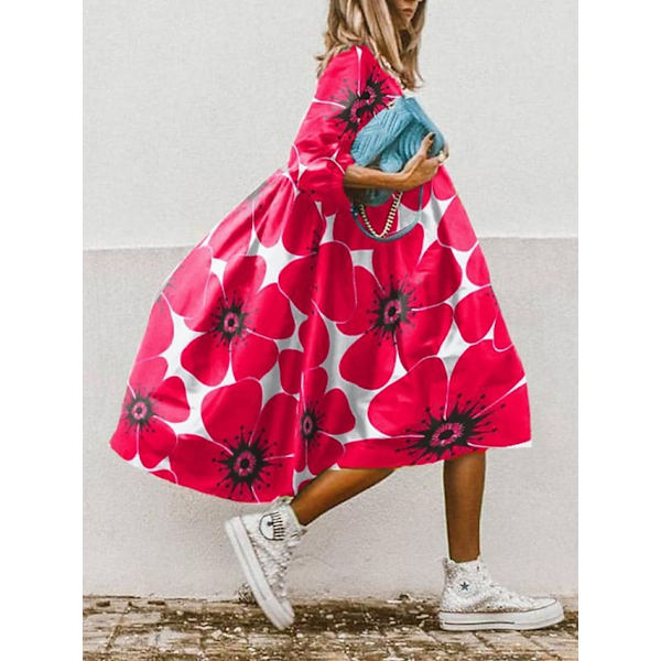 Swingklänning för kvinnor Boho-klänning Midiklänning Vit Gul Röd 3/4 L Red XXL