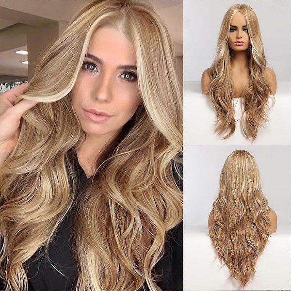 Lång Blond Peruk för Kvinnor Blond Ombre Peruker Långa Naturliga Vågiga Syntetiska Peruker 66cm blond