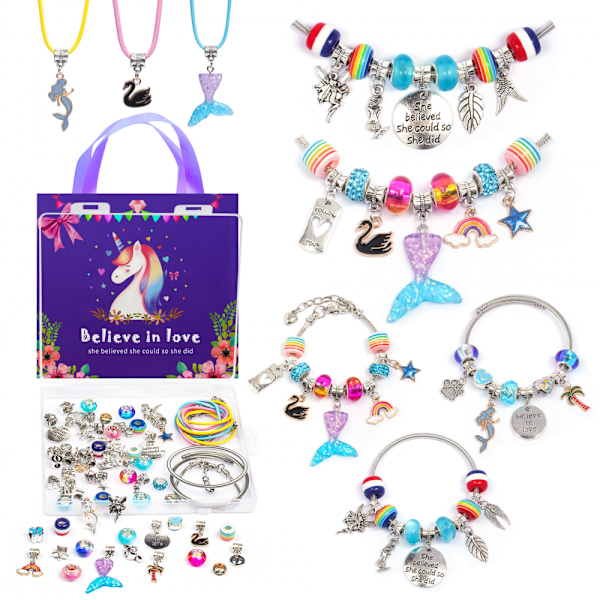 Adventskalender - 66 st Unicorn Enastående Armband Presentask DIY Carto