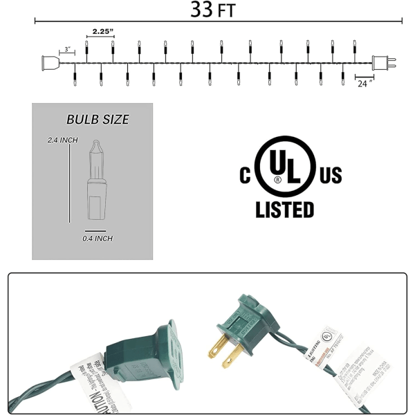 Ljusa Jul Mini String Lights, 33FT 150 glödlampor Fa Red 150 Count