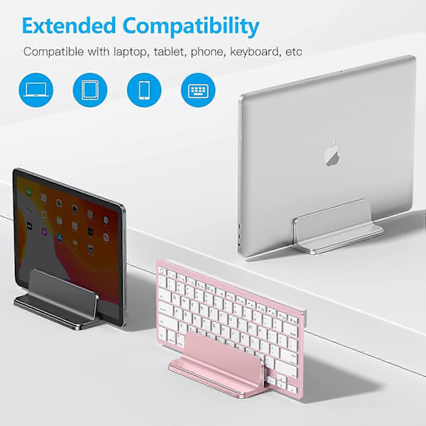 Vertikalt justerbart laptopställ, skrivbordsställ i aluminium för MacBook med justerbar bredd