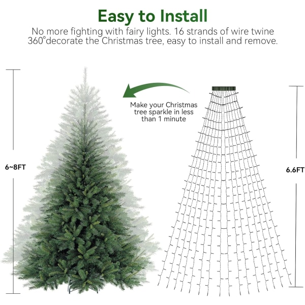 Julbelysning, ljusa led julgransbelysning för utomhus och inomhus 6.6FT