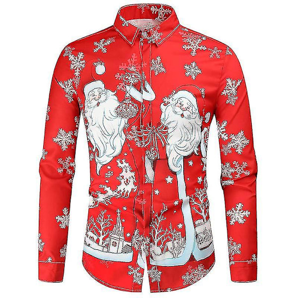 Herrar Jultröja 3D Kreativ Tryckt Långärmad Jultema Klänning red 3XL