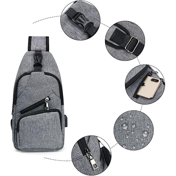 Slingväska, Bröstväska med USB-laddningsport, Lätt för Män och Kvinnor 2 Grå Sling Bag