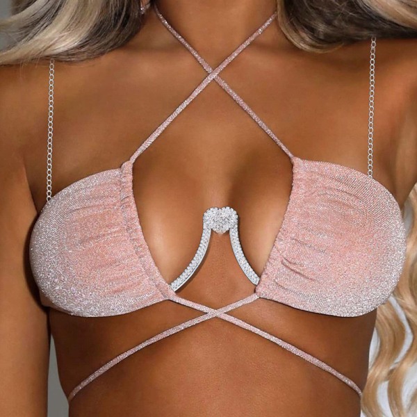 Rhinestone Bröstfäste BH Kedja Kroppssmycken Bröst Kroppskedja Hjärta Bikini BH-kedja för kvinnor