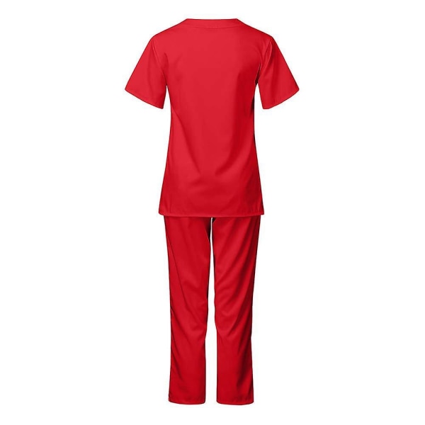 Unisex sjukhus Medical Scrub Top Byxor Uniform 2 st Set sjuksköterska Red L