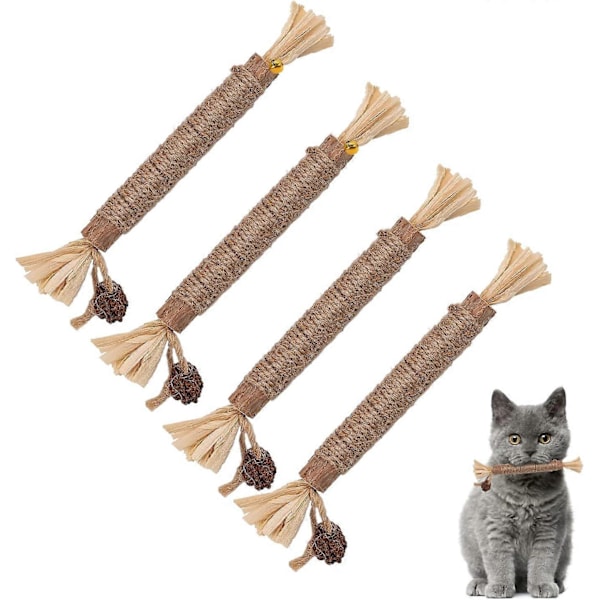 4 st Katttuggleksaker Naturlig Silvervine Katt Tandvårds Tuggpinnar Rengörande Tänder Tugga Kattmynta Leksaker för Kattgodis Katt Slick