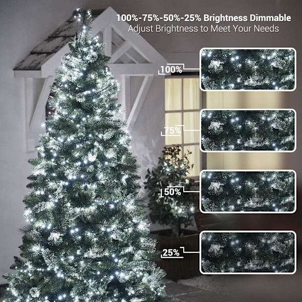 Julbelysning, 20 meter 200 LED Färgväxlande Trädbelysning 11-Funktioner Cool White & Multicolor 200 LED