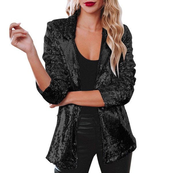 Retro kostymjacka av hög kvalitet, pärlöverdel och paljett i flera färger black XL