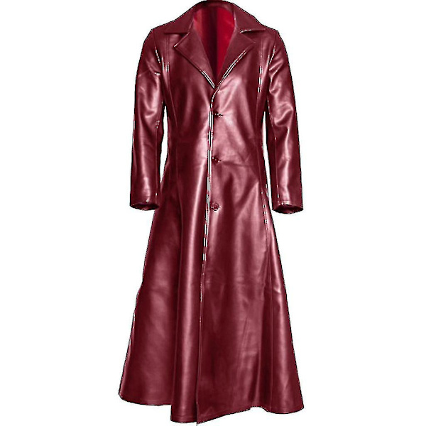 Herrmode gotisk lång kappa skinnkappa konstläderjacka Jacka 4XL Red