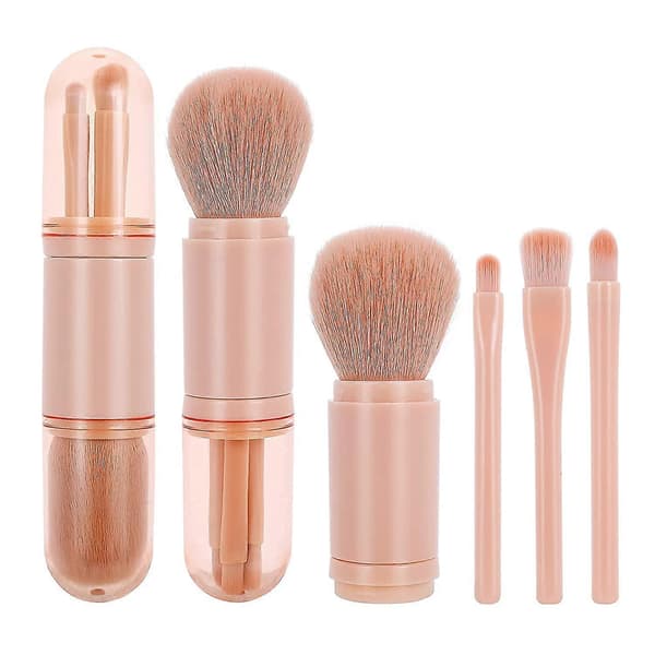 Infällbar Sminkborste, 4 i 1 Bärbar Mini Borste (Rosa)