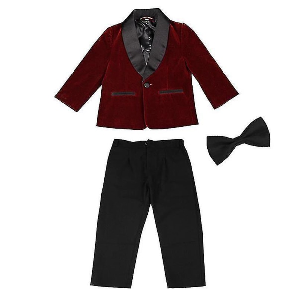 3st Sammetsblazer För Toddler Pojkar Sjal Lapel Collar Jacka 100cm Red