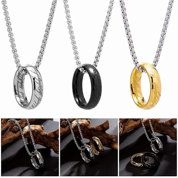 Retro Fingerringhalsband för män Titanstål Nyckelbenskedja Unisex Choker Vardagsbruk Halsbandstillbehör Svart