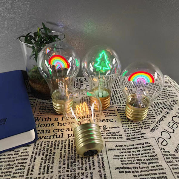 Edison-inspirerad LED-lampa med uppladdningsbart batteri och sladdlös USB-laddning, Regnbåge, Fjäril, Måne, Färgglad rolig dekoration, 1 st smiling