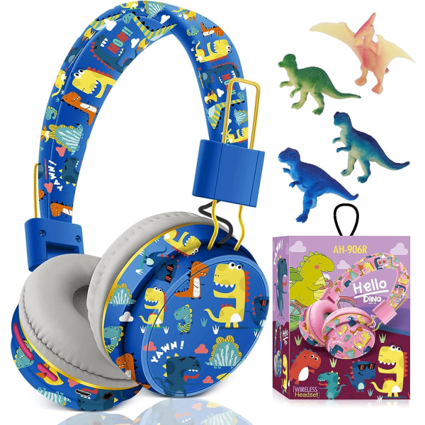 Söta barnhörlurar trådlösa, Unicorn-hörlurar för flickor, Bluetooth blue-dino