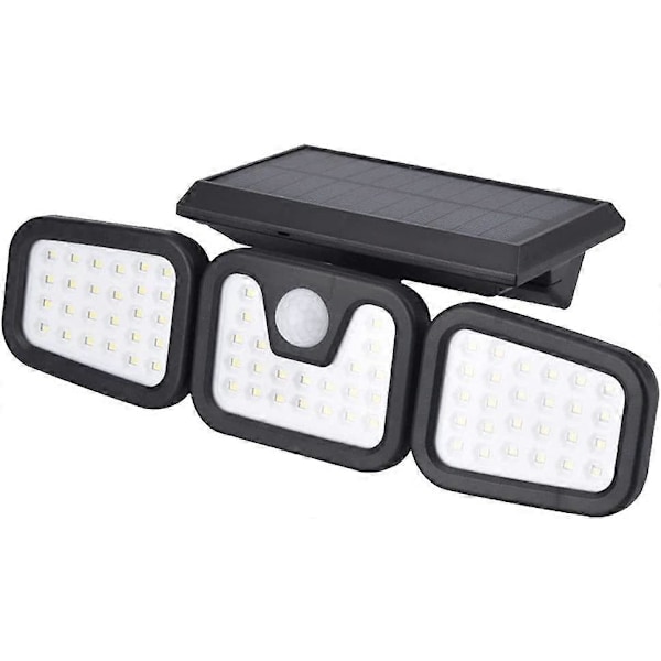 Solcellsvägglampor med Rörelsesensor, IP65 Vattentäta 3-huvuds Säkerhetslampor Utomhus, 74 LED Strålkastare Rörelsedetekterad Spotlight för Garage, Trädgård, Uteplats