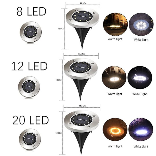 Solcellsbelysning för utomhus, vattentät trädgårdsbelysning för gångväg Warm light 8LED 4pcs
