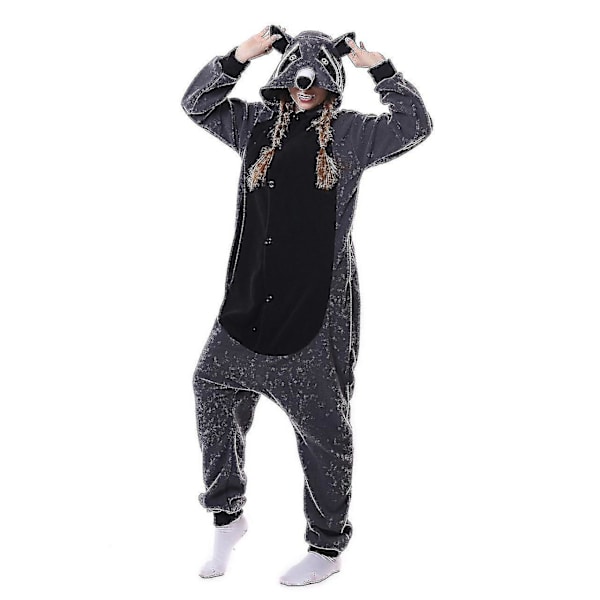 Tvättbjörn kostym för vuxna djur Helkroppspyjamas Halloween jul Dark Grey M