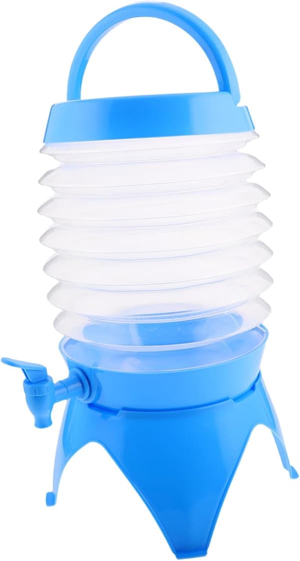 Vattendispenser: Vikbar dunk, pip, stativ, 5,5 liter, blå/transparent (vikbara vattenbehållare)