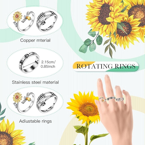 Silver Oro Rings för Kvinnor Män 3 Stl Justerbar Band Fidget