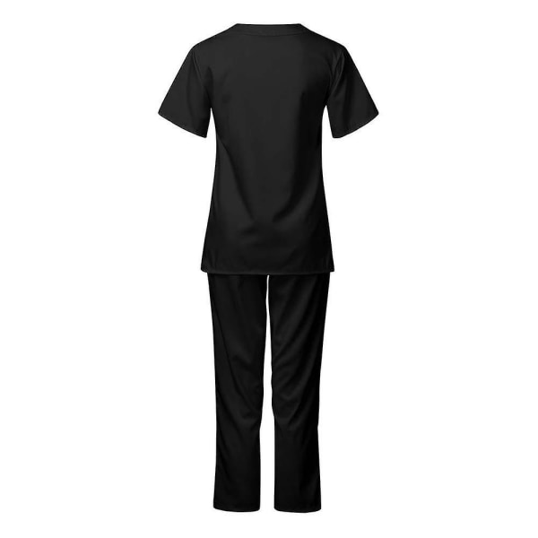 Unisex sjukhus Medical Scrub Top Byxor Uniform 2 st Set sjuksköterska Black XL