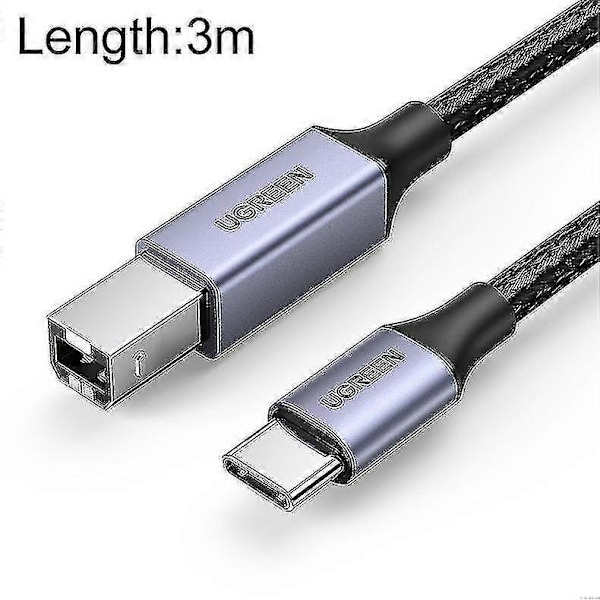 Type-C / USB-C till Type-B Skrivare Nylonflätad Anslutningsdatakabel, Längd: 3m