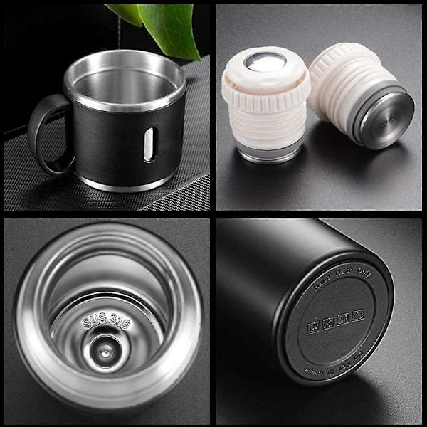 Vakuumisolerad Flaska 500ml/17.6oz Rostfri Termosflaska med Kopp för Kaffe Vatten Dryckesflaskor. (Svart, Enkel)