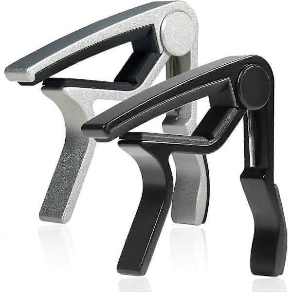 6-strängad enhands-capo för akustisk elgitarr - 2-pack svart & silver