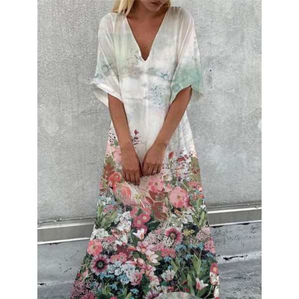 Kvinnors Marmorerad Blommig Tryckt Casual Klänning Swing Klänning Boho Klänning Green 3XL
