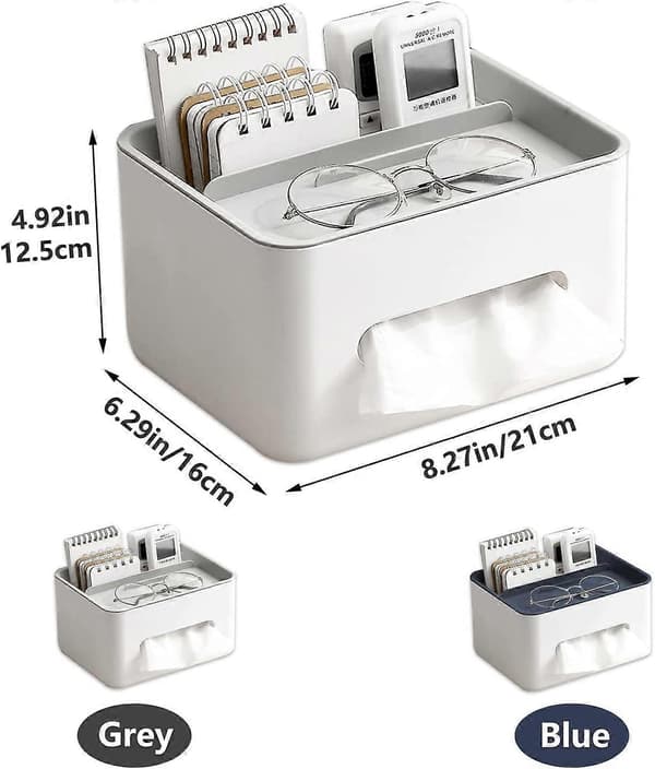 Rektangulär Tissue Box Cover Hållare med Förvaring Servett, Grå