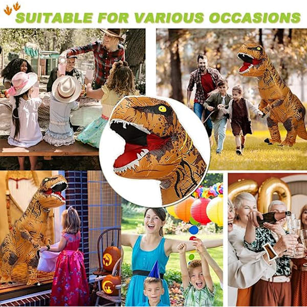 Uppblåsbar Kostym Trex Dinosaurie Kostymer Halloween Kostym Maskeradkläder för Vuxen (Brun) Brun