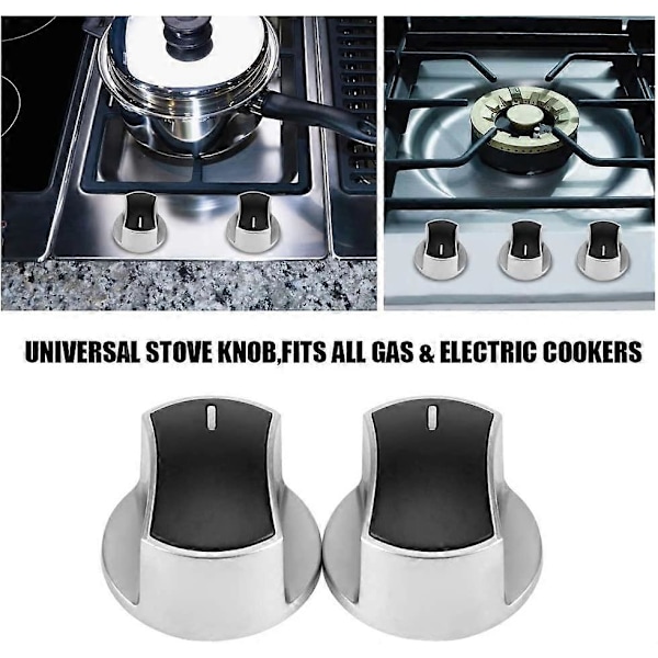 2 st Universal Gasköksdel Kontroll Ersättningsknappar Metall Vridomkopplare Matlagning, 45Switch