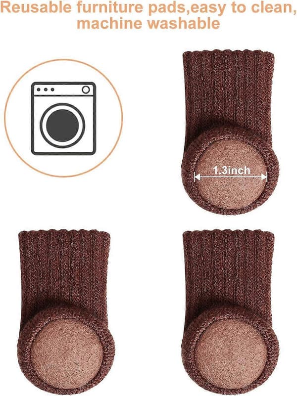 Stickade Stolsbensstrumpor Elastiska Stolsmöbler Strumpor Set Trägolvsskydd, Brun, 24-pack (Mörkbrun)