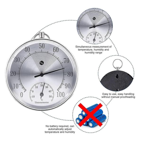 Utomhustermometer, 10 cm Trådlös Väggmonterad Analog (Silver)