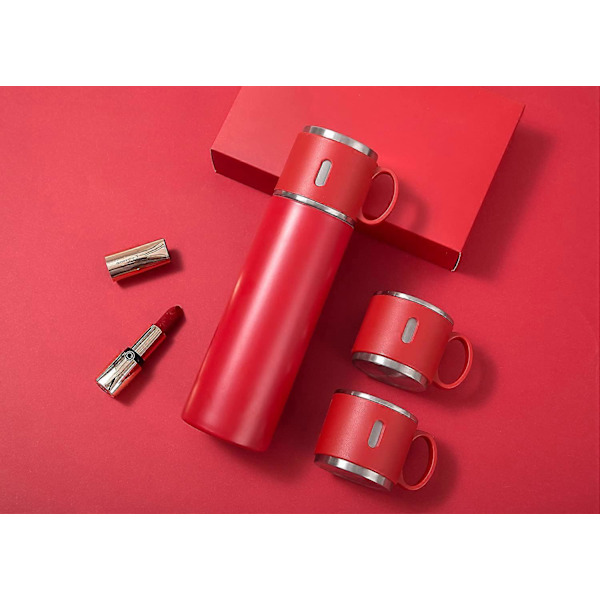 Vakuumisolerad flaska 500ml/17.6oz Termosflaska i rostfritt stål med mugg för kaffe te varm dryck och kall dryck (Röd)