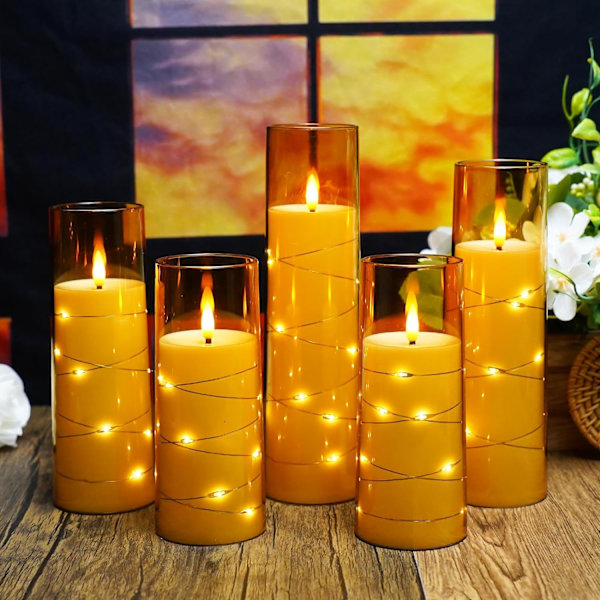 kakoya Flamlösa LED-ljus med timer 5 st flimrande flamlösa Cand Gold