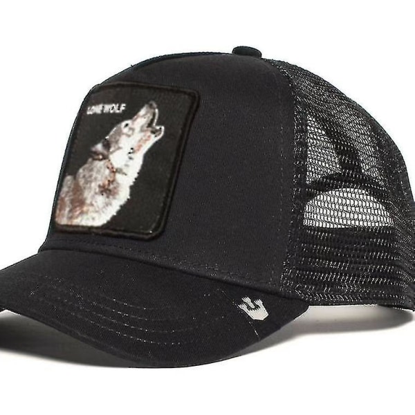 Farm Animal Trucker Baseball Cap Hatt Mesh Style Män Kvinnor Hip Ho Lone Wolf Blsck