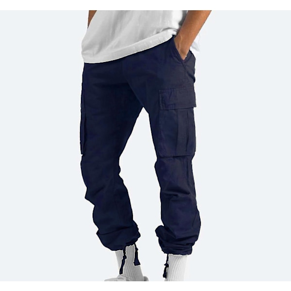 Män Casual Solid Flera Fickor Utomhus Rak Typ Fitness XL Navy