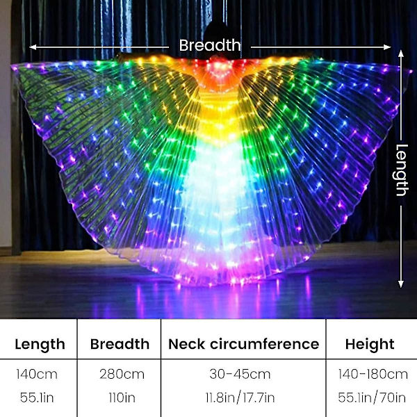 LED-vingar för magedans med utdragbara pinnar - Halloween- och julscenkläder för vuxna och barn Red - 140cm Adults