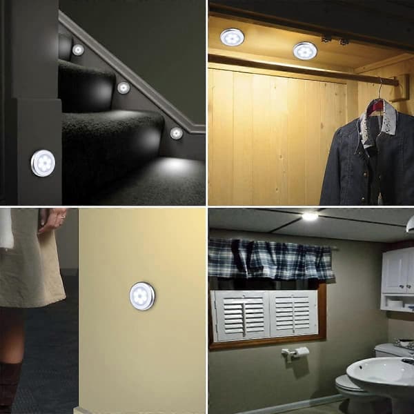 Rörelsesensorlampa, Trådlös LED (Silver, Vitt Ljus, 6-pack)