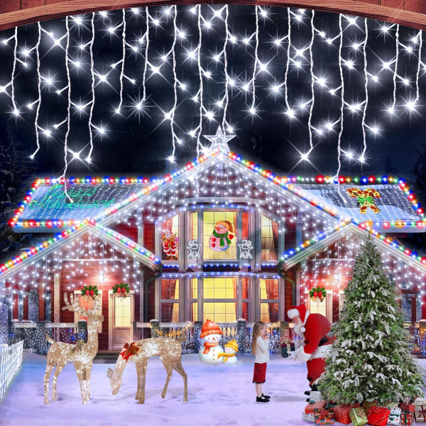 66ft 640 LED julbelysningsdekorationer utomhus, 8 lägen Gardinfai Cold White 66FT 640LED