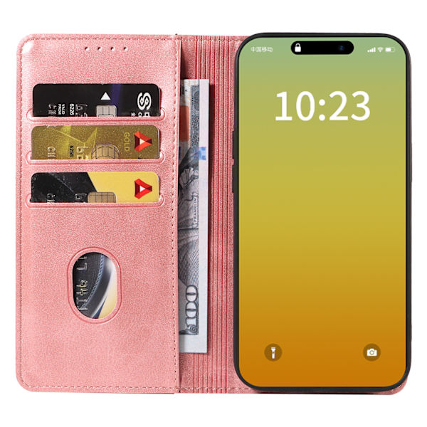 Passar för iPhone 15 mobilfodral, Apple 14 mobil läderfodral, kompatibel pink iPhone 15 Pro
