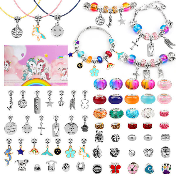 Populärt 1,75 cm Box Hög Barn DIY Unicorn Armband Set Pärla 66pcs (1.75cm box height)
