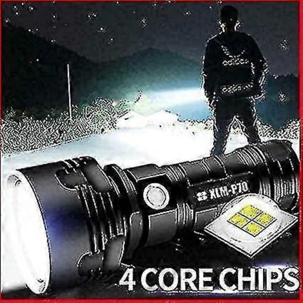 30000-100000 Lumen Högeffekts Vattentät LED Ficklampa Super Stark, 3 Lägen Mest Kraftfull 50W XLM-P70 LED USB Uppladdningsbar Ficklampa