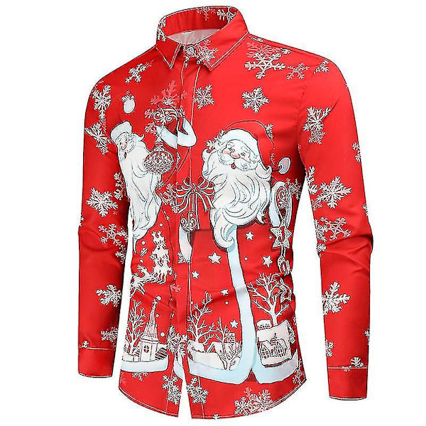 Herr julskjorta 3d kreativt printed långärmad jultemaklänning red XL