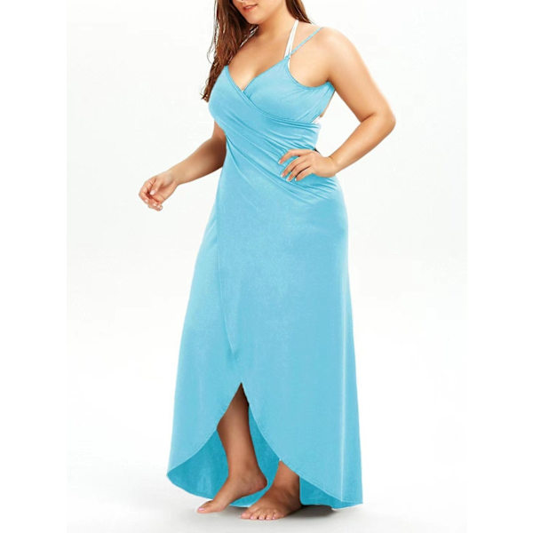 Plus Size Spaghetti Strap Cover Up Strandklänning Baklös Wrap Lång 5XL Pink